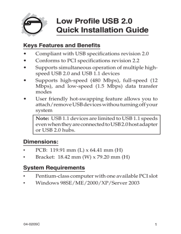 SIIG Low Profile USB 2.0 Installation guide | Manualzz SIIG Low Profile USB 2.0 Installation guide | Manualzz
