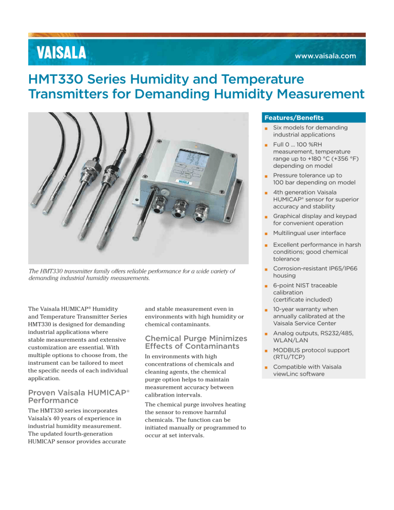 Vaisala HUMICAP HMT330 SERIES User manual Vaisala HUMICAP HMT330 SERIES User manual