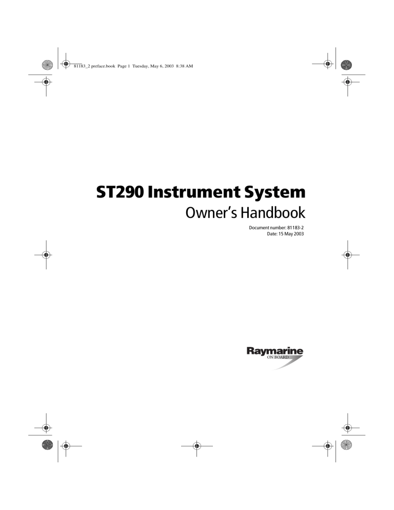 Raymarine St290 Specifications Raymarine St290 Specifications