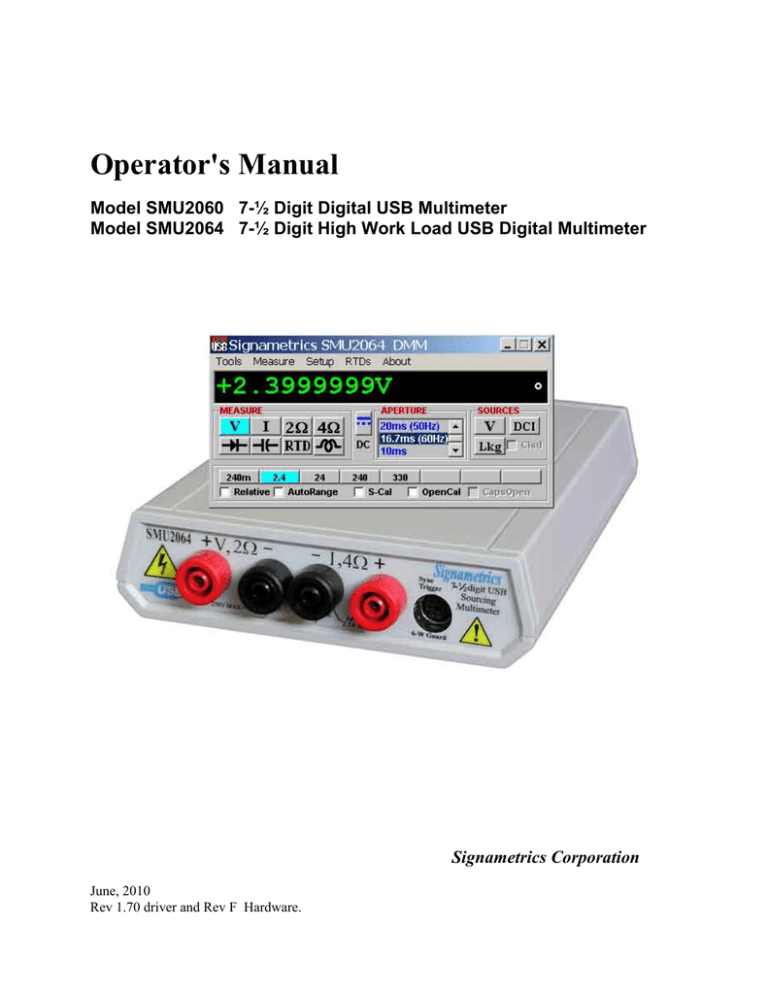 Signametrics Corporation SM4022 Operator`s manual Signametrics Corporation SM4022 Operator`s manual