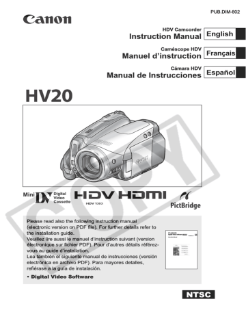 Canon HV20 Instruction manual Canon HV20 Instruction manual