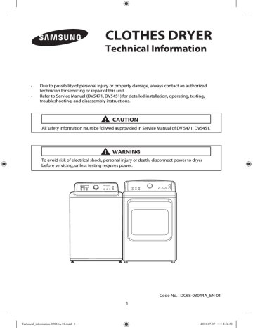 Samsung DV5471A Series Technical information Samsung DV5471A Series Technical information