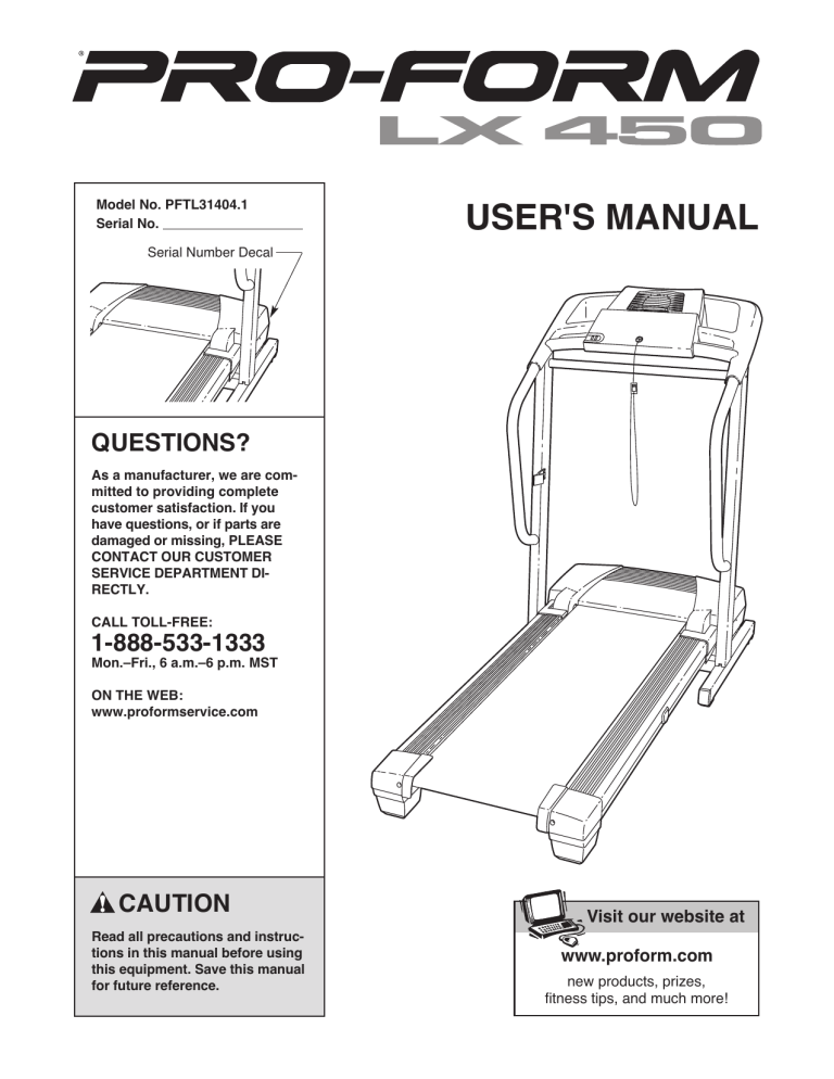 ProForm PFTL31404.1 User`s manual ProForm PFTL31404.1 User`s manual