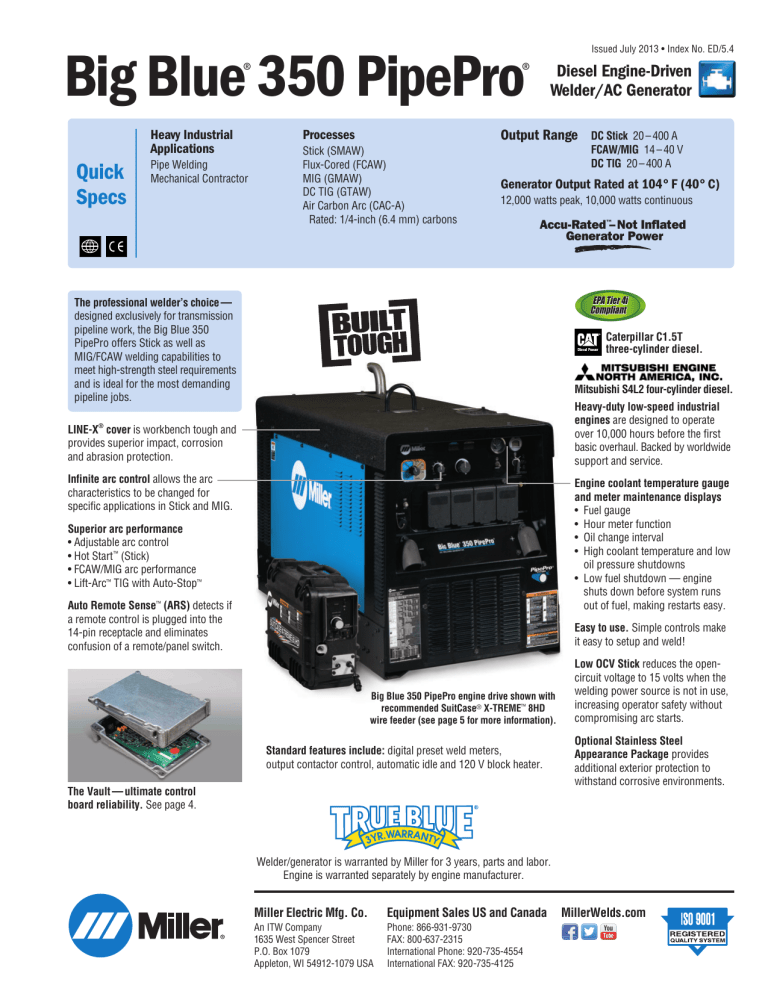 Miller Big Blue 300 PRO Series User manual Miller Big Blue 300 PRO Series User manual
