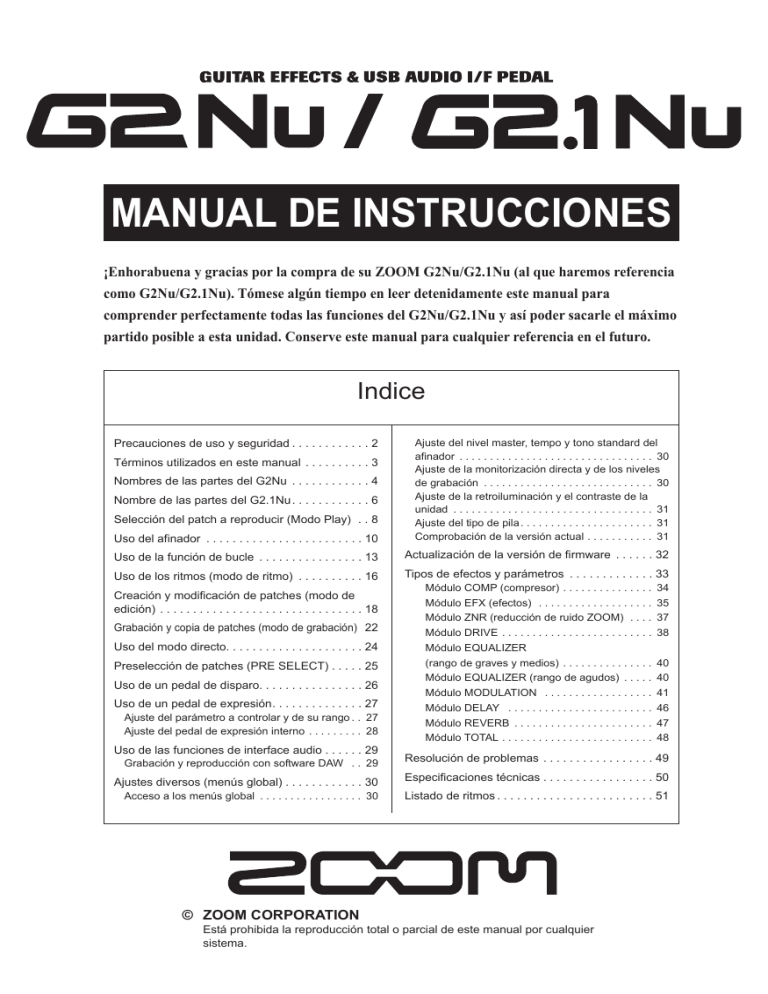 Zoom G2Nu User manual Zoom G2Nu User manual