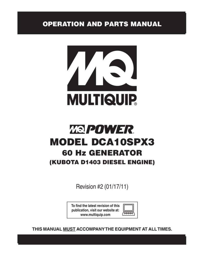 MULTIQUIP DCA10SPX3 Specifications MULTIQUIP DCA10SPX3 Specifications