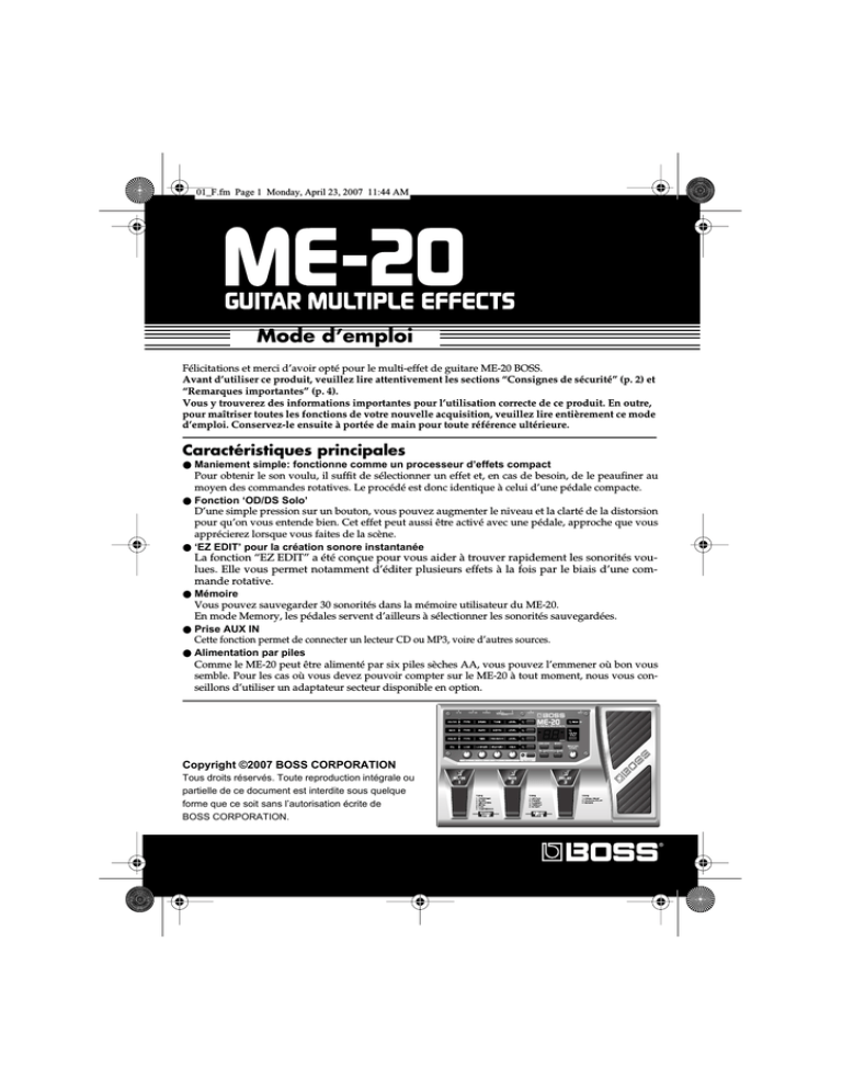 Roland ME-20 User manual Roland ME-20 User manual