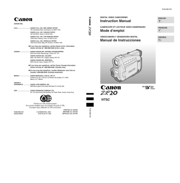 Canon ZR20 Instruction manual Canon ZR20 Instruction manual