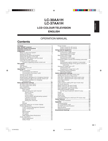 Sharp LC-30AA1H Specifications Sharp LC-30AA1H Specifications