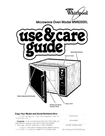 Whirlpool MW82OOXL Microwave Oven User manual | Manualzz