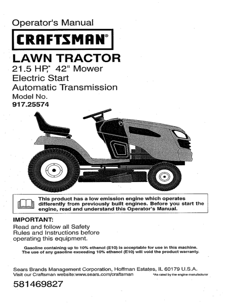 Craftsman 917.25574 Operator`s manual Craftsman 917.25574 Operator`s manual