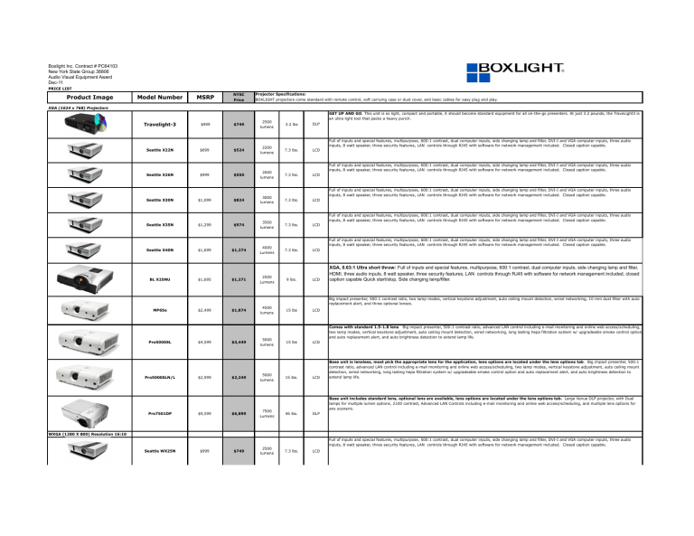 BOXLIGHT Seattle X22N User manual BOXLIGHT Seattle X22N User manual