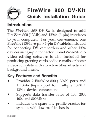 SIIG NN-831012-S2 FireWire 800 DV-Kit Manual | Manualzz SIIG NN-831012-S2 FireWire 800 DV-Kit Manual | Manualzz