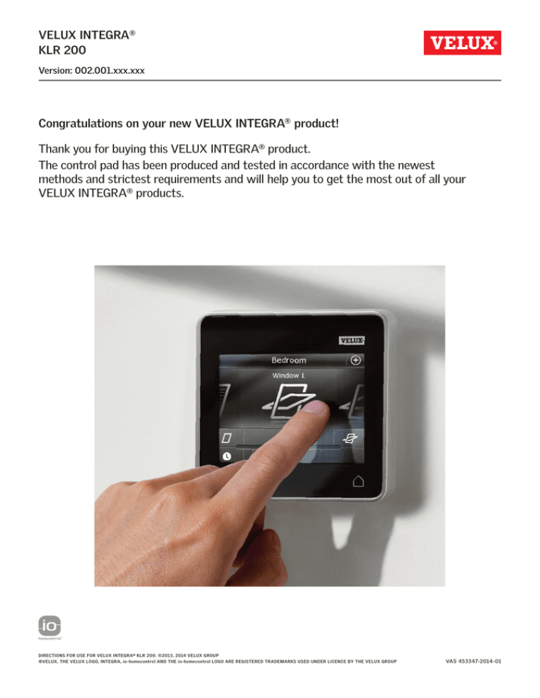 Velux integra KLR 200 User manual Velux integra KLR 200 User manual