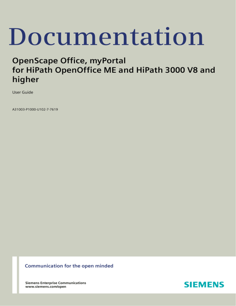 Siemens HiPath OpenOffice ME User guide Siemens HiPath OpenOffice ME User guide