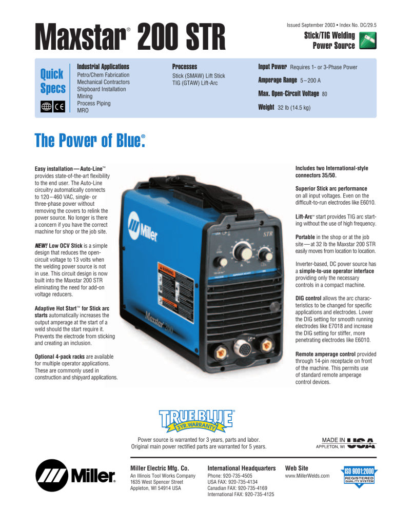 Miller Electric Maxstar 200 STR User manual Miller Electric Maxstar 200 STR User manual