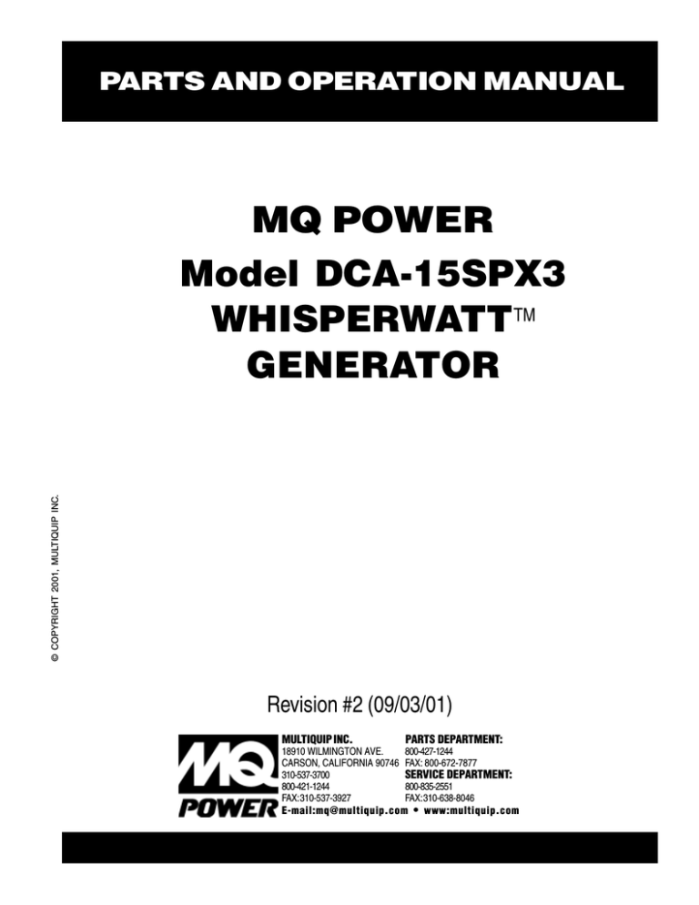 MULTIQUIP DCA-15SPX3 Specifications MULTIQUIP DCA-15SPX3 Specifications