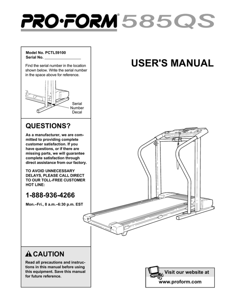 ProForm PCTL59100 User`s manual ProForm PCTL59100 User`s manual