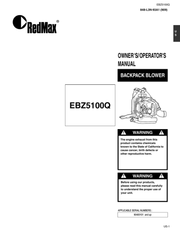 RedMax US-1 EBZ5100Q Operator`s manual | Manualzz