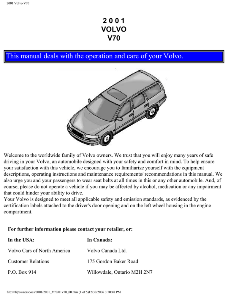 Volvo 2001 Operating instructions Volvo 2001 Operating instructions