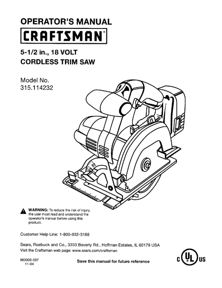 Craftsman 315.114232 Operator`s manual Craftsman 315.114232 Operator`s manual