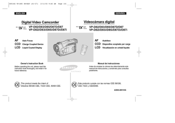 Samsung VP-D82 Specifications Samsung VP-D82 Specifications