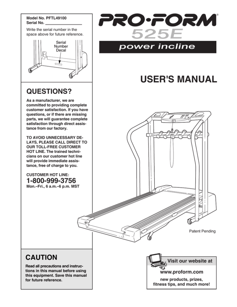 Pro-Form 525E User`s manual Pro-Form 525E User`s manual