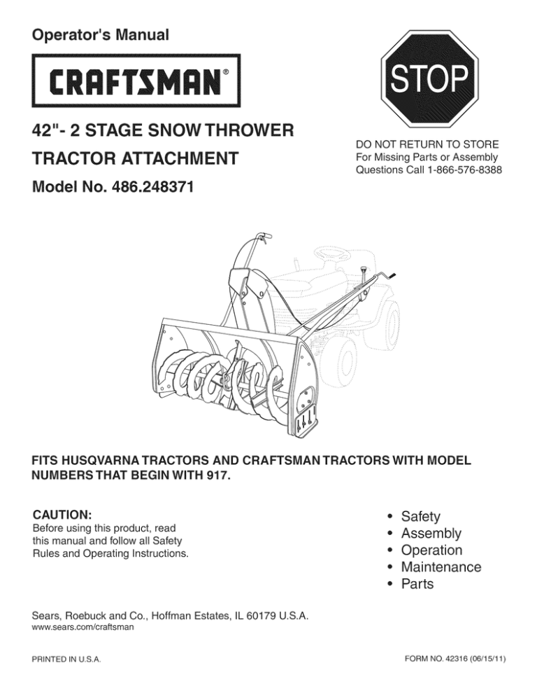 Craftsman 486.248371 Operating instructions Craftsman 486.248371 Operating instructions