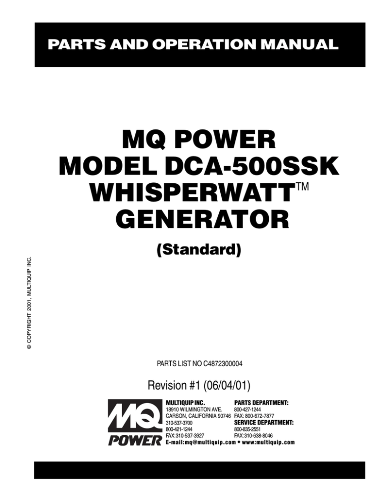 MULTIQUIP DCA-500SSK Specifications MULTIQUIP DCA-500SSK Specifications
