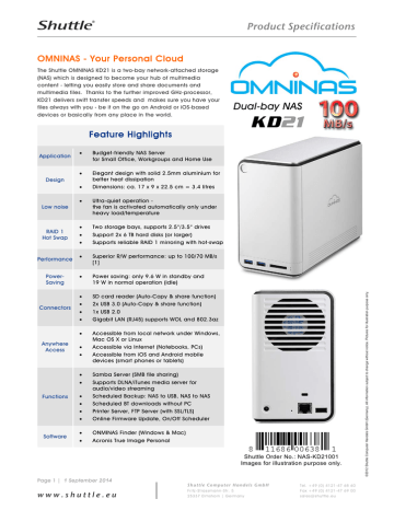 Product information | Shuttle Omninas KD21 Product specifications | Manualzz