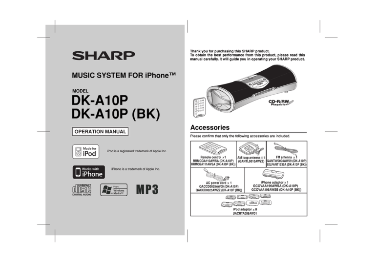Sharp DK-A10P Operating instructions Sharp DK-A10P Operating instructions