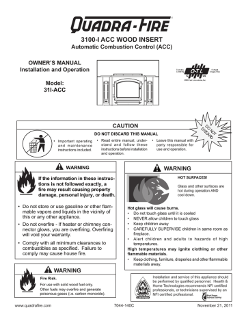 Quadra-Fire 31I-ACC Owner`s manual Quadra-Fire 31I-ACC Owner`s manual