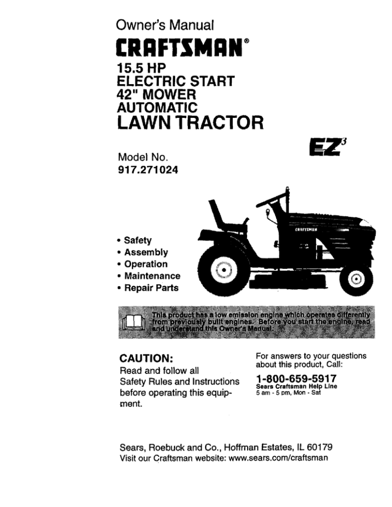 Craftsman EZ3 917.271024 Owner`s manual Craftsman EZ3 917.271024 Owner`s manual