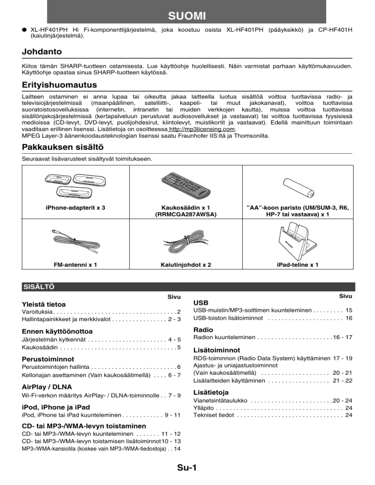 Sharp XL-HF401PH User manual Sharp XL-HF401PH User manual