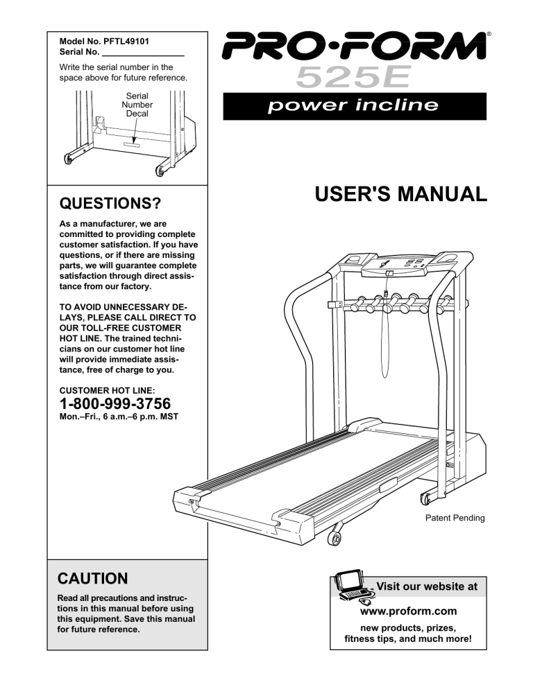 ProForm 525E PFTL49101 User`s manual ProForm 525E PFTL49101 User`s manual