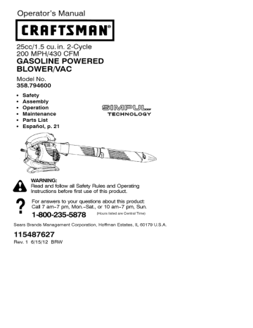 User manual | Craftsman 358.794600 Operator`s manual | Manualzz
