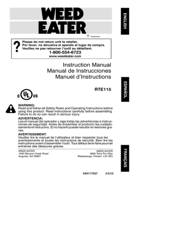 Weed Eater 545117527 Instruction manual Weed Eater 545117527 Instruction manual
