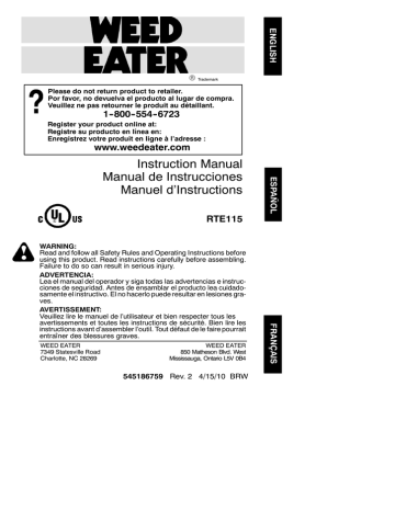 Weed Eater 952711711 Operating instructions Weed Eater 952711711 Operating instructions
