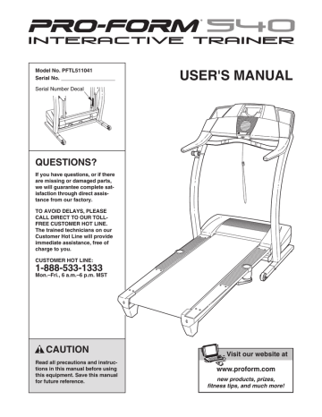 ProForm PFTL511041 Treadmill User`s manual | Manualzz