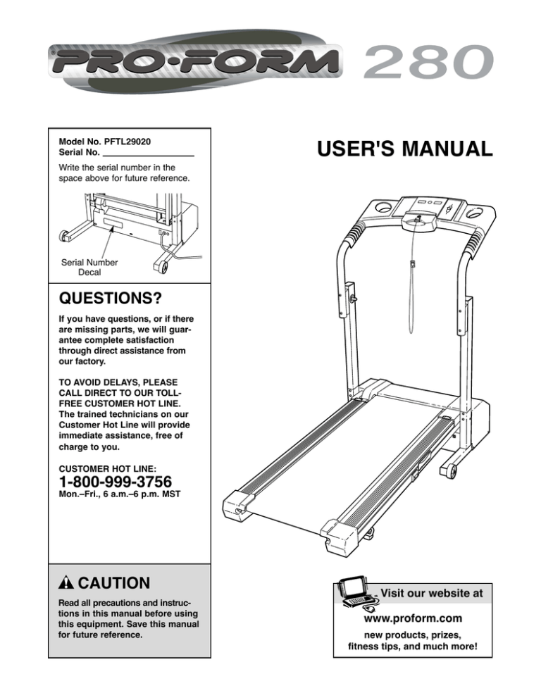 ProForm PFTL29020 User`s manual ProForm PFTL29020 User`s manual