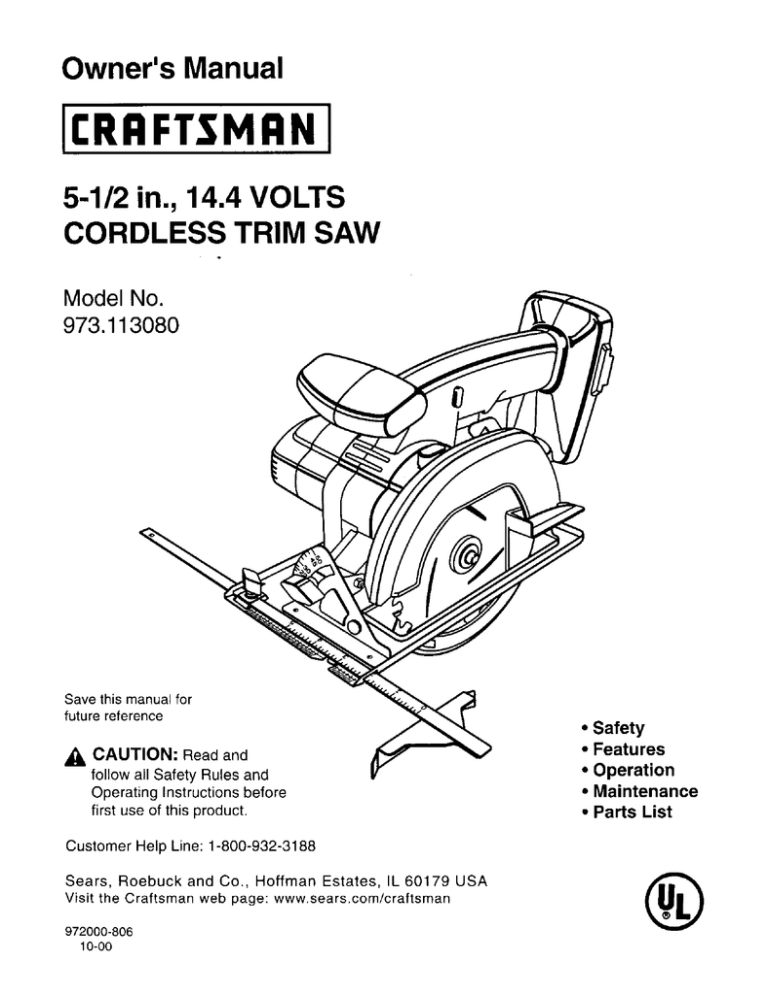 Craftsman 973.113080 Owner`s manual Craftsman 973.113080 Owner`s manual