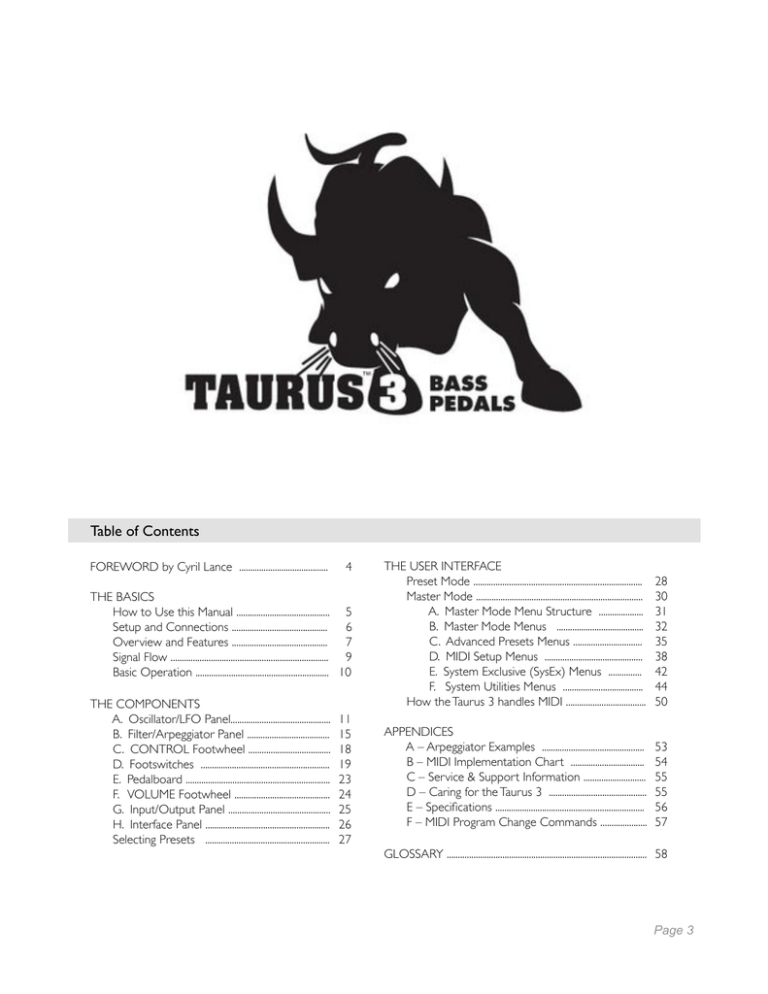 Moog Taurus 3 Specifications Moog Taurus 3 Specifications