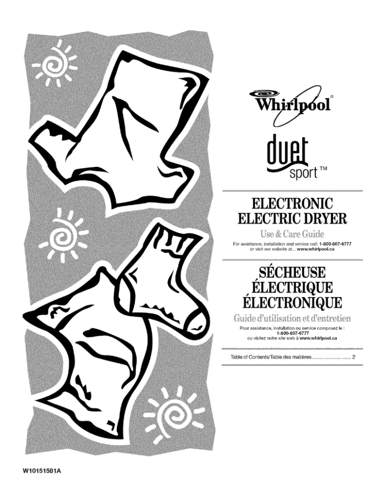 Whirlpool Duet Sport W10151581A Specifications Whirlpool Duet Sport W10151581A Specifications
