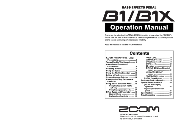 Zoom B1X Specifications Zoom B1X Specifications
