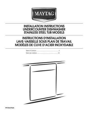 Maytag MDB7749SBM1 Undercounter Dishwasher Installation instructions | Manualzz