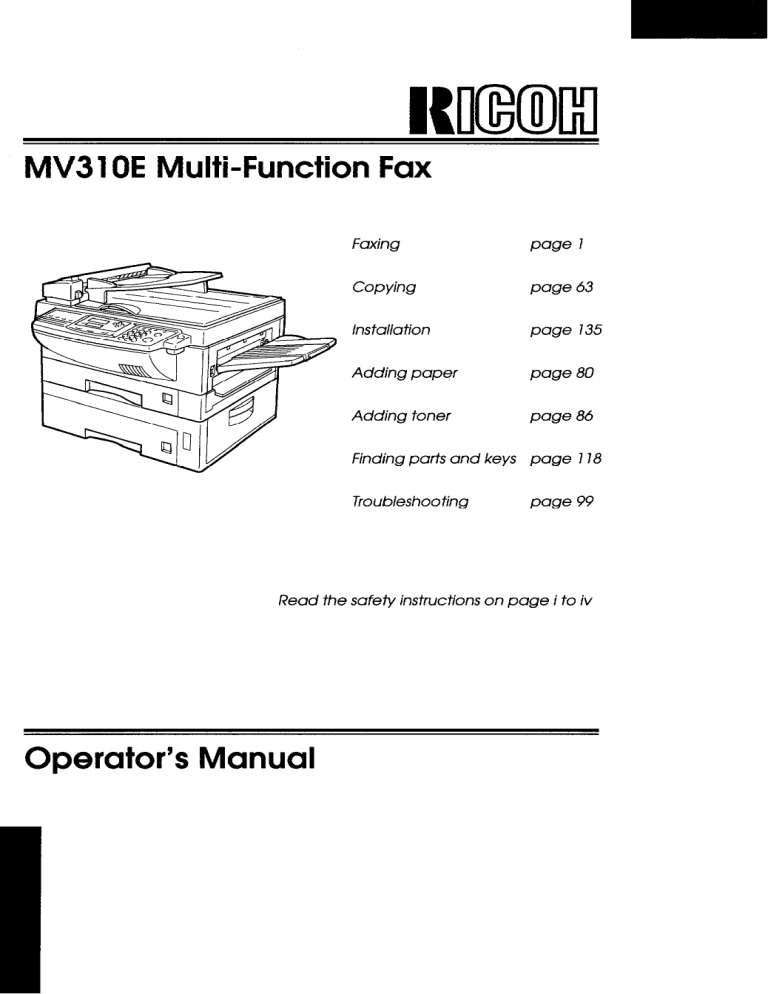 Ricoh MV310E Operator`s manual Ricoh MV310E Operator`s manual