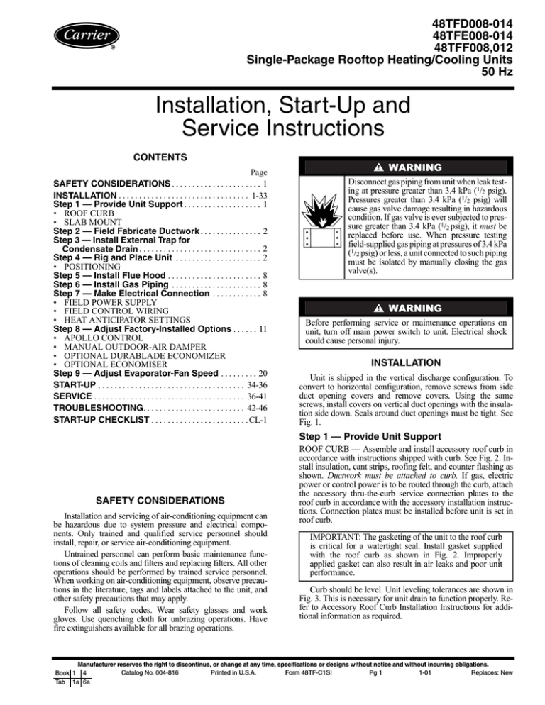 Carrier 48TFD008-014 Specifications Carrier 48TFD008-014 Specifications