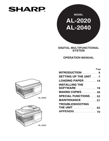 AL-2040 | Sharp AL-2020 Operation Manual | Manualzz