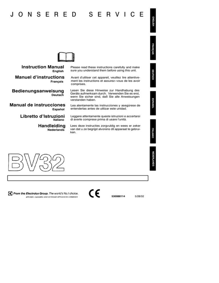 Electrolux BV32 Instruction manual Electrolux BV32 Instruction manual