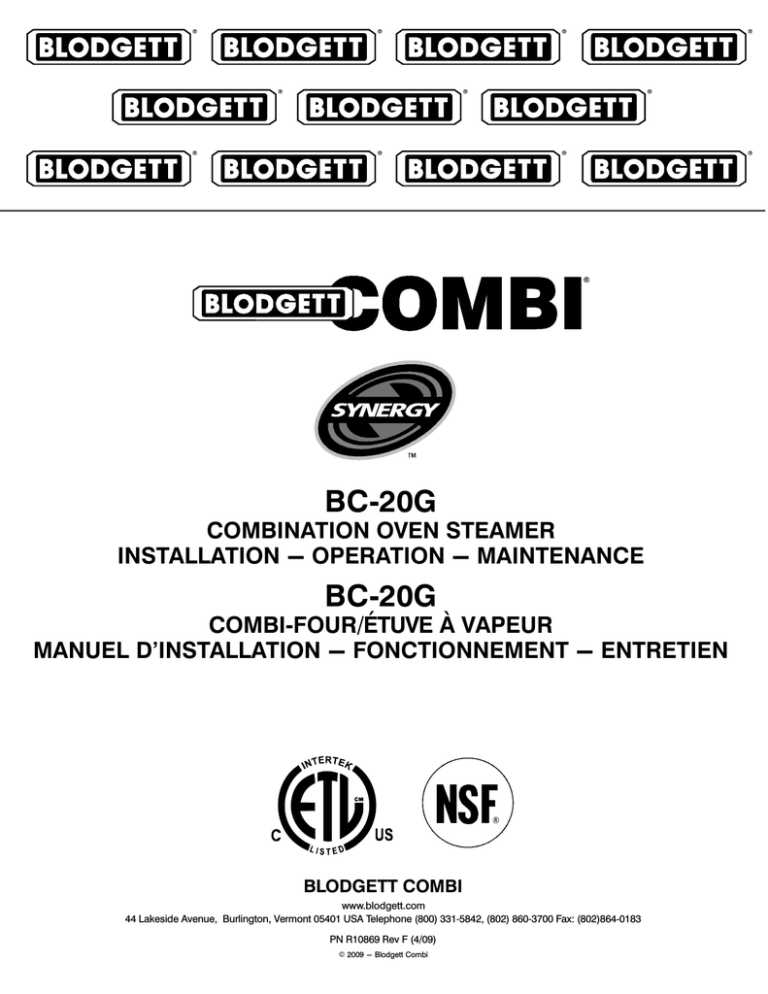 Blodgett BC-20G Operating instructions Blodgett BC-20G Operating instructions